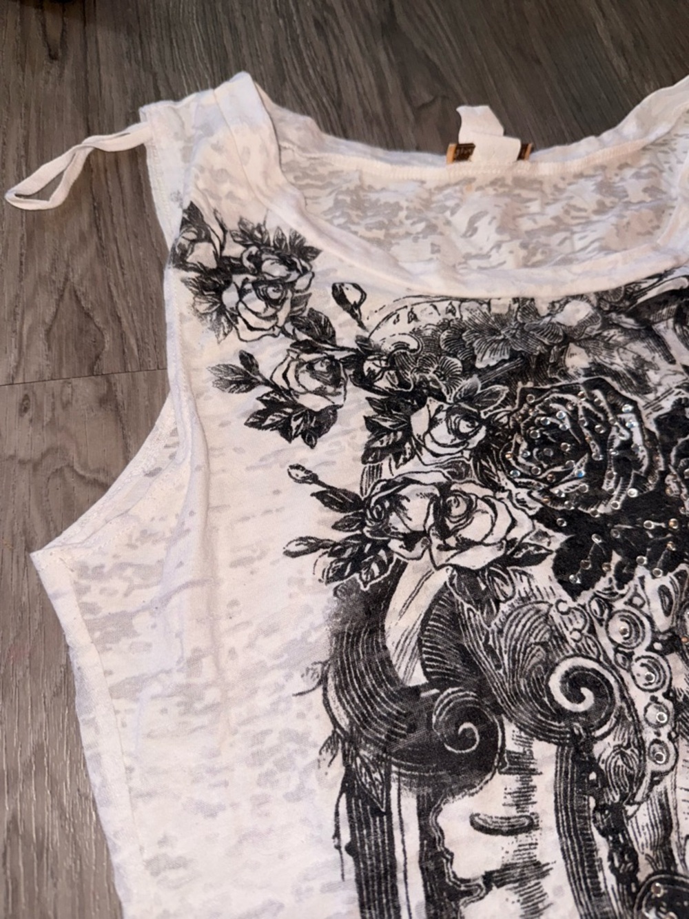 White Floral Graphic Tie-Shoulder Tank Top - Picture 3 of 5